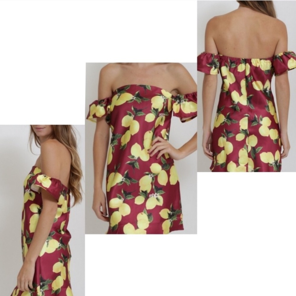 New!  Lemon Print Off the shoulder casual boho mini dress